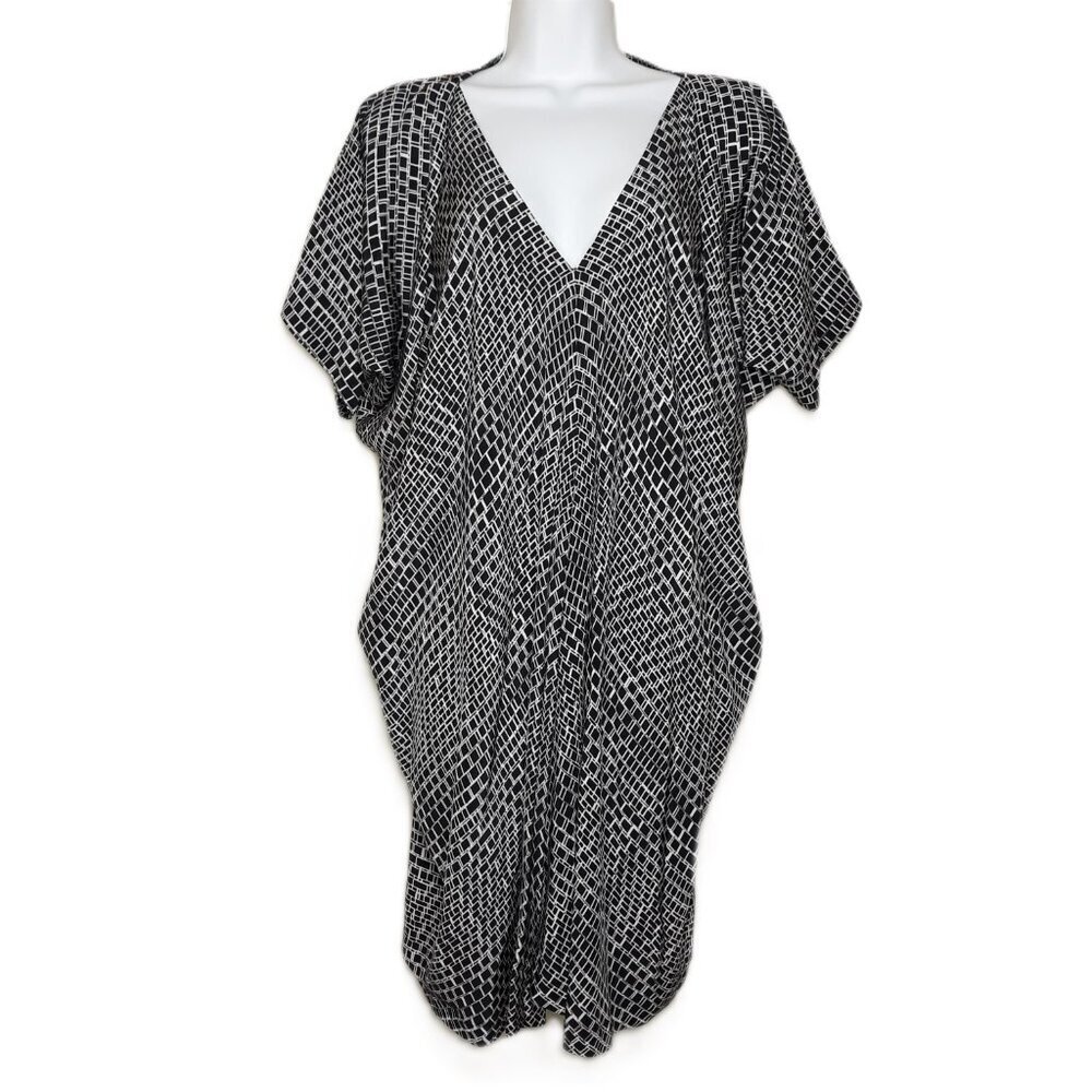 Vince Boho Silk Kaftan Dress Geometric Print Large Chic Minimalist Scandi - Picture 2 of 10